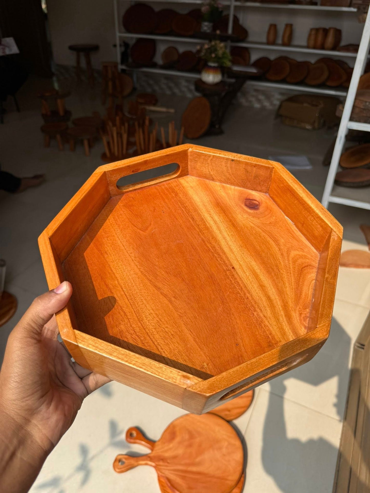 Artisan Wood Octagon Tray for Coffee Table & Serving